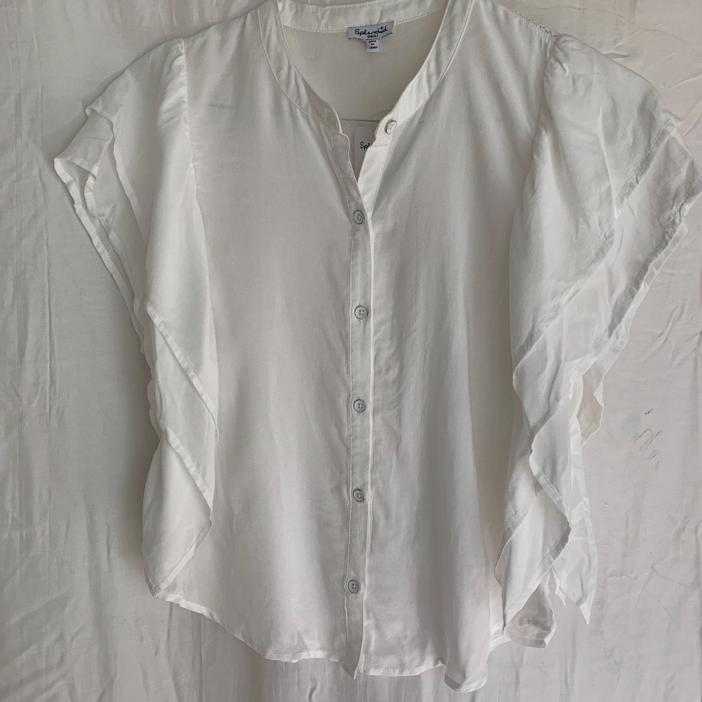 Splendid White Blouse w/ Detailed Sleeves